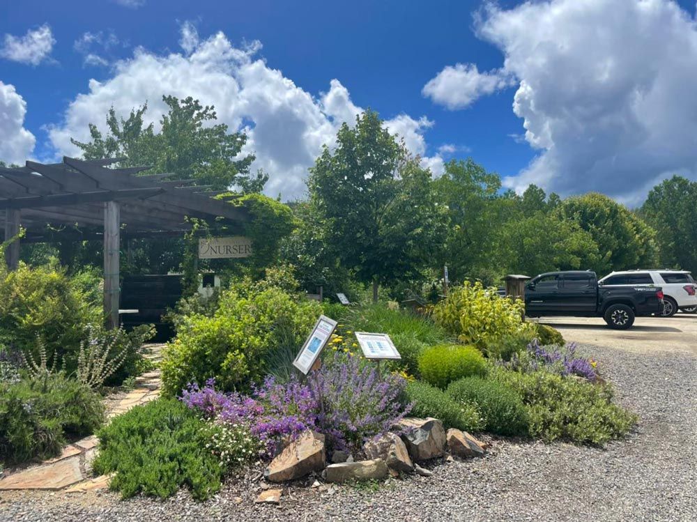 Shooting Star Nursery display garden by parking lot