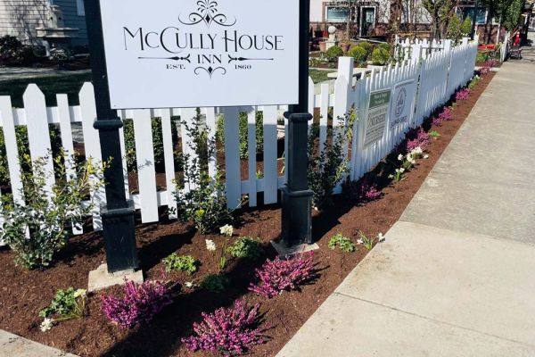 new landscape design freshly planted at McCully House Inn in Jacksonville Oregon